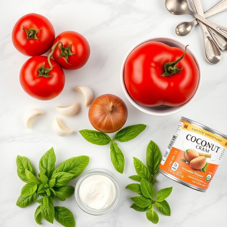Raw Ingredients for Chilled Roasted Tomato Basil Soup