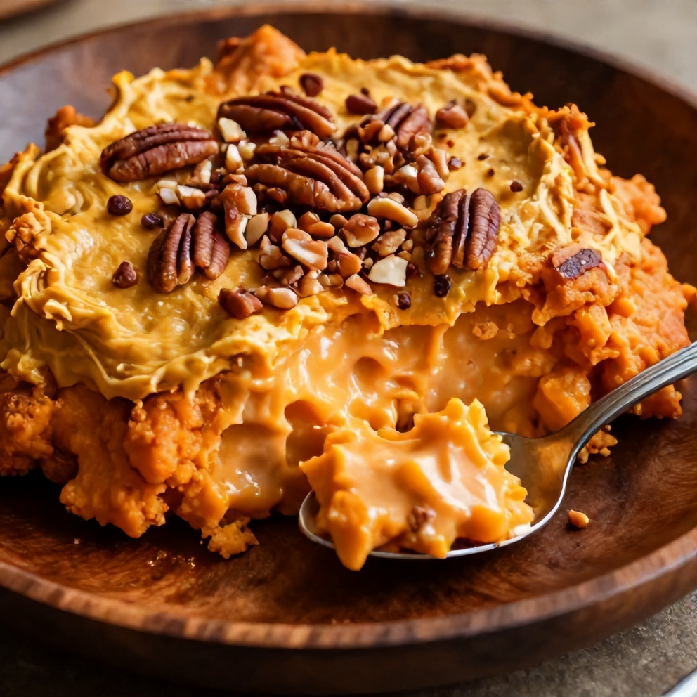 Sweet potato casserole served on a plate