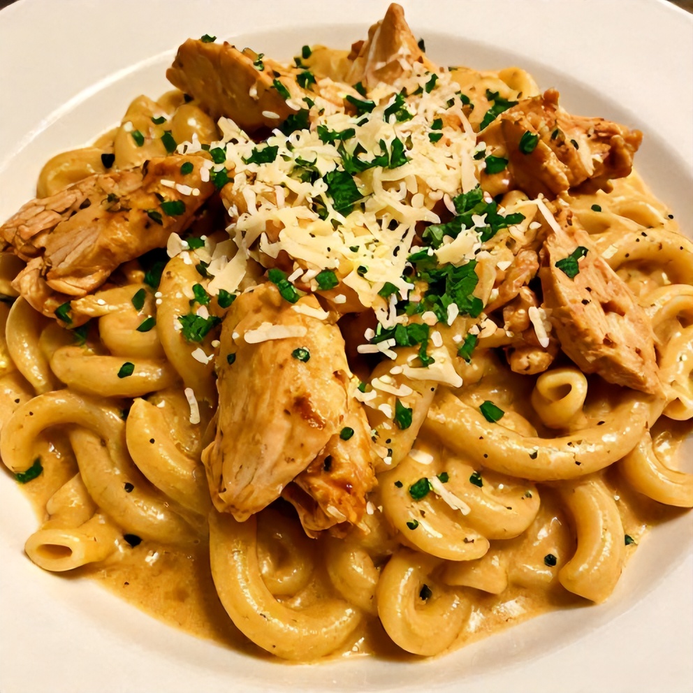 Plated serving of Creamy Cajun Chicken Pasta