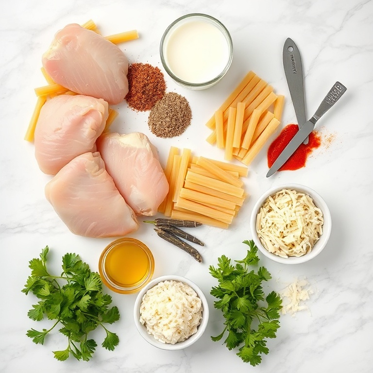 Raw ingredients for Cajun Chicken Pasta