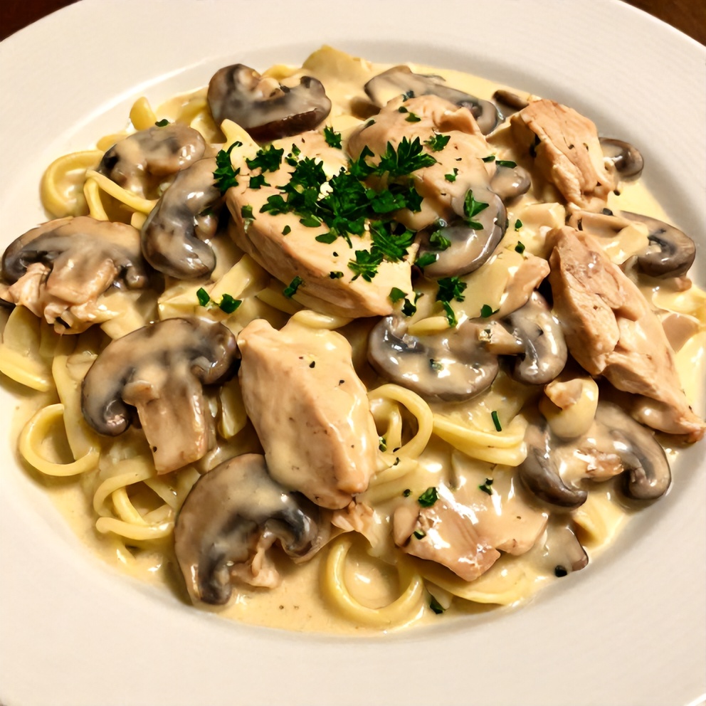 Plated Creamy Chicken Stroganoff