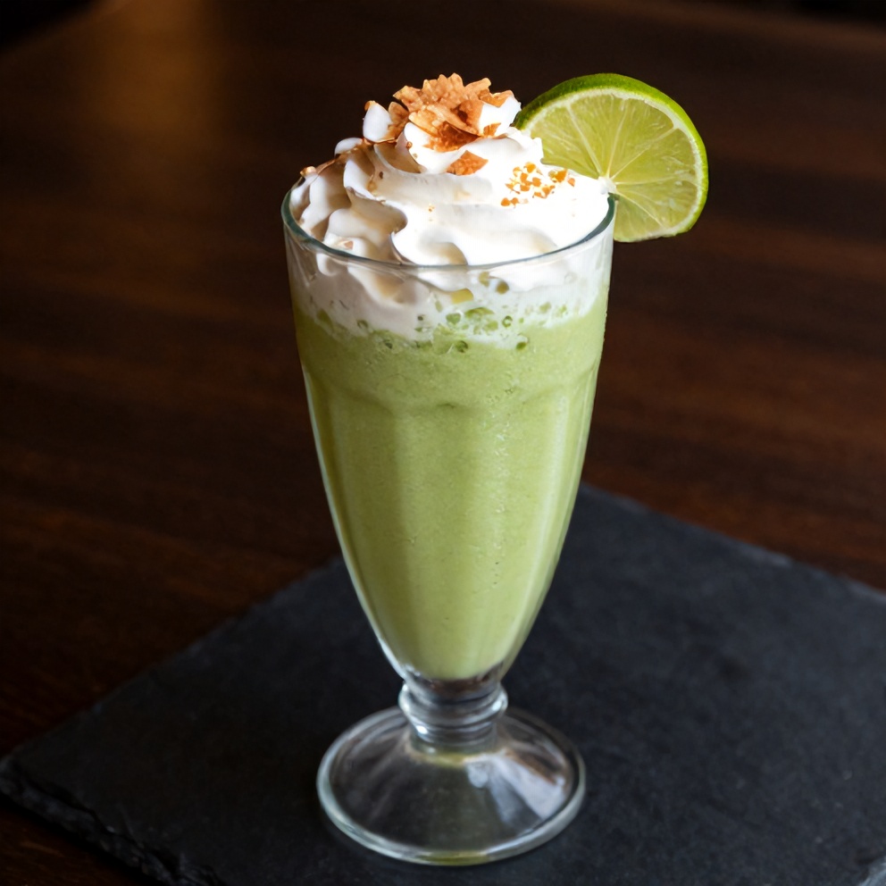 Creamy Coconut Key Lime Pie Smoothie served in a glass