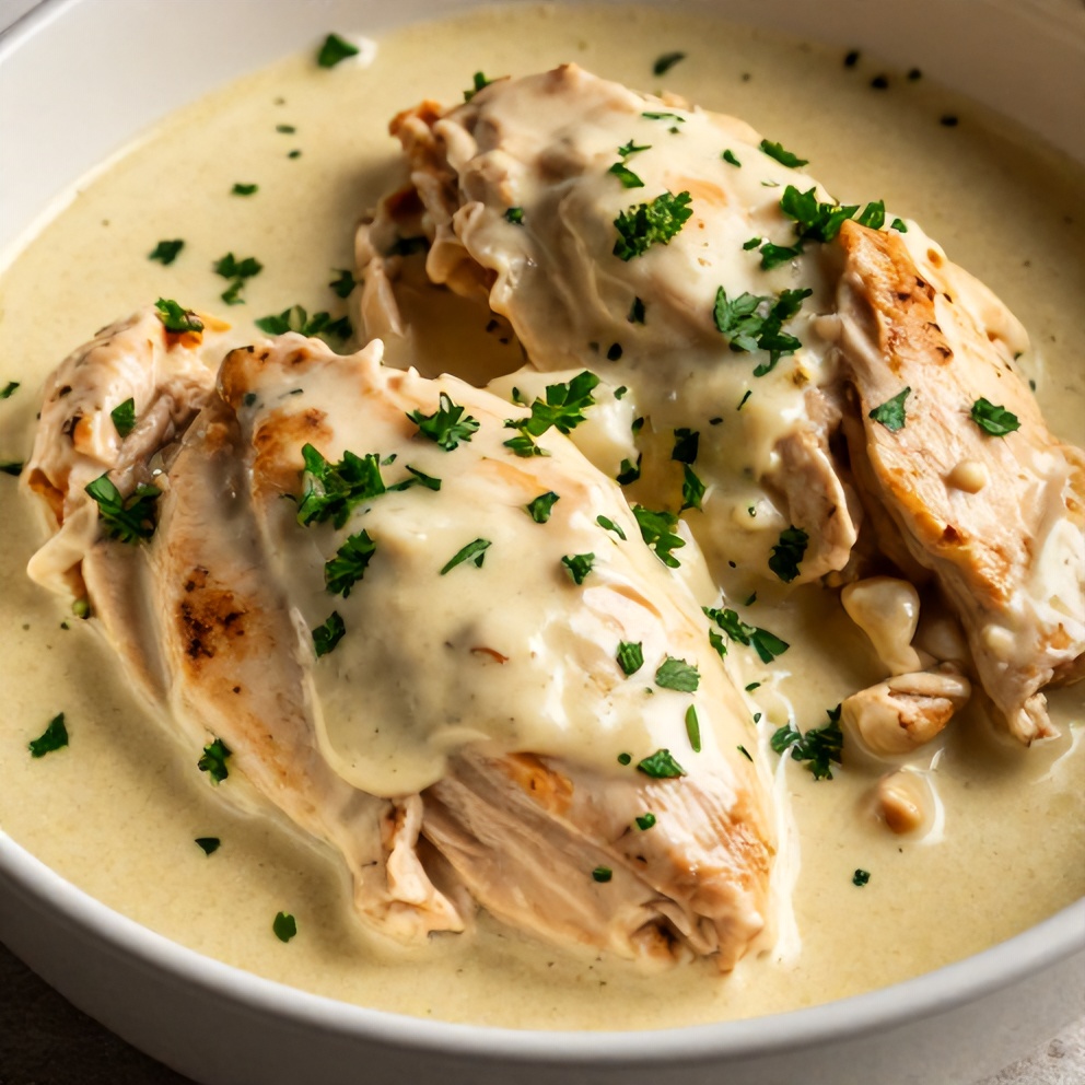 Plated serving of Creamy Crockpot Marry Me Chicken
