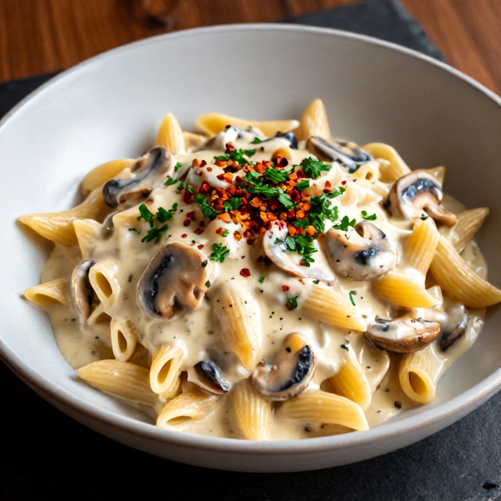 Plated Creamy Gorgonzola Truffle Mushroom Sauce for Pasta
