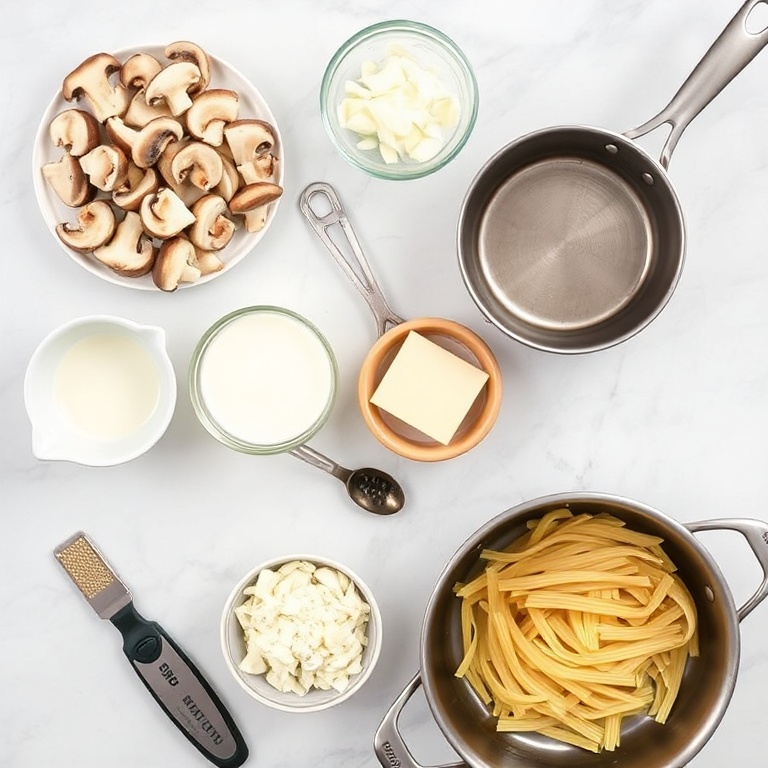 Raw ingredients for Creamy Gorgonzola Truffle Mushroom Sauce