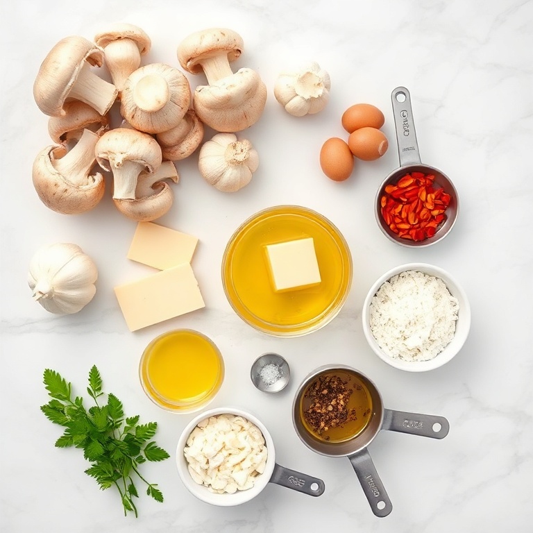 Raw ingredients for Creamy Italian Mushroom Carbonara
