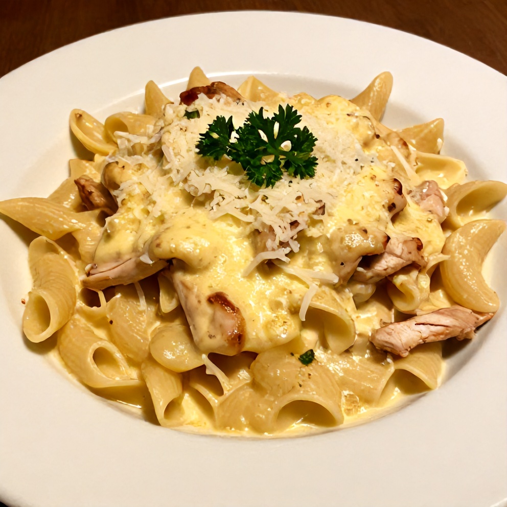 Plated Creamy Lemon Chicken Pasta Bake