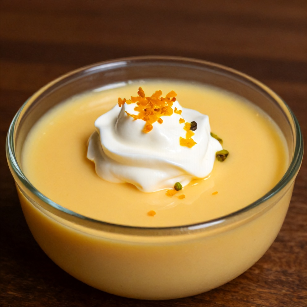 Plated Orange Blossom Semolina Pudding with Pistachios