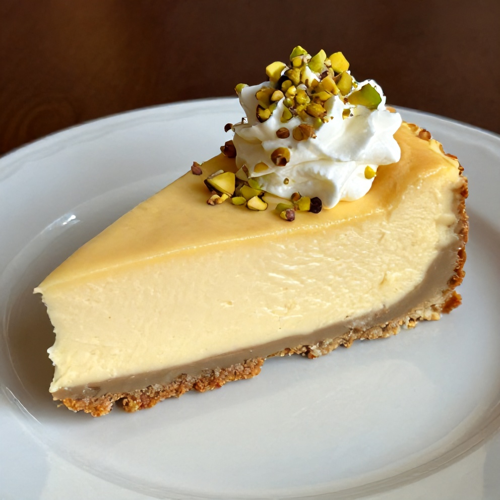 Sliced Creamy Pistachio Cheesecake on a Plate