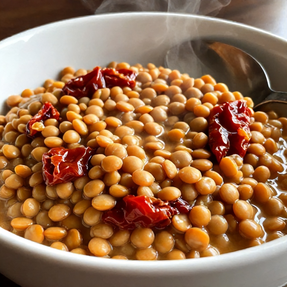 creamy sundried tomato lentils