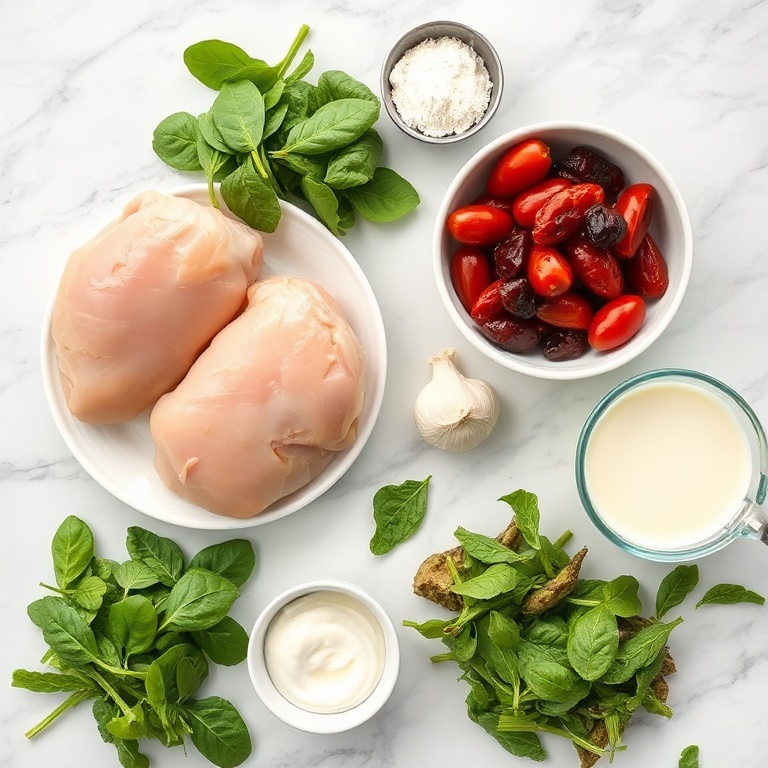 Raw Ingredients for Creamy Tuscan Chicken Pasta