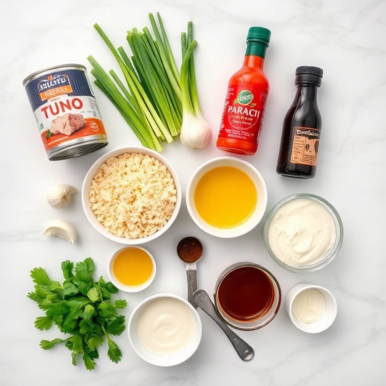 Raw ingredients for Crispy Asian Tuna Cakes with Spicy Sriracha Aioli