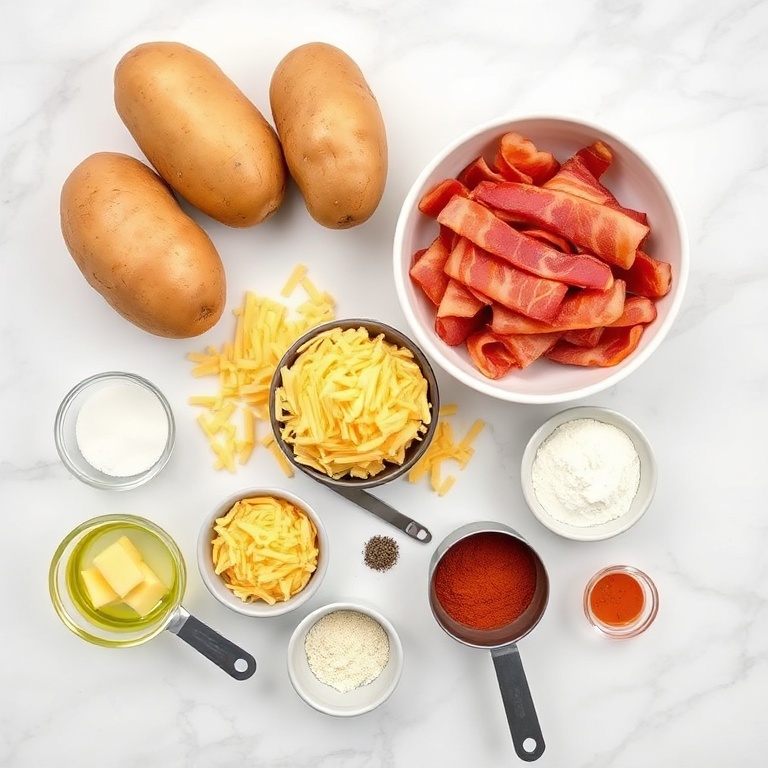 Ingredients for Crispy Cheesy Potato Skins with Bacon