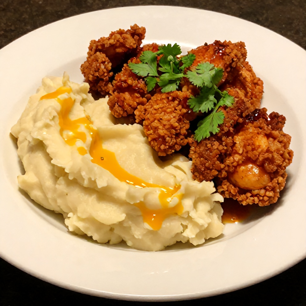 Crispy Chipotle Honey Chicken with Smoked Gouda Mashed Potatoes