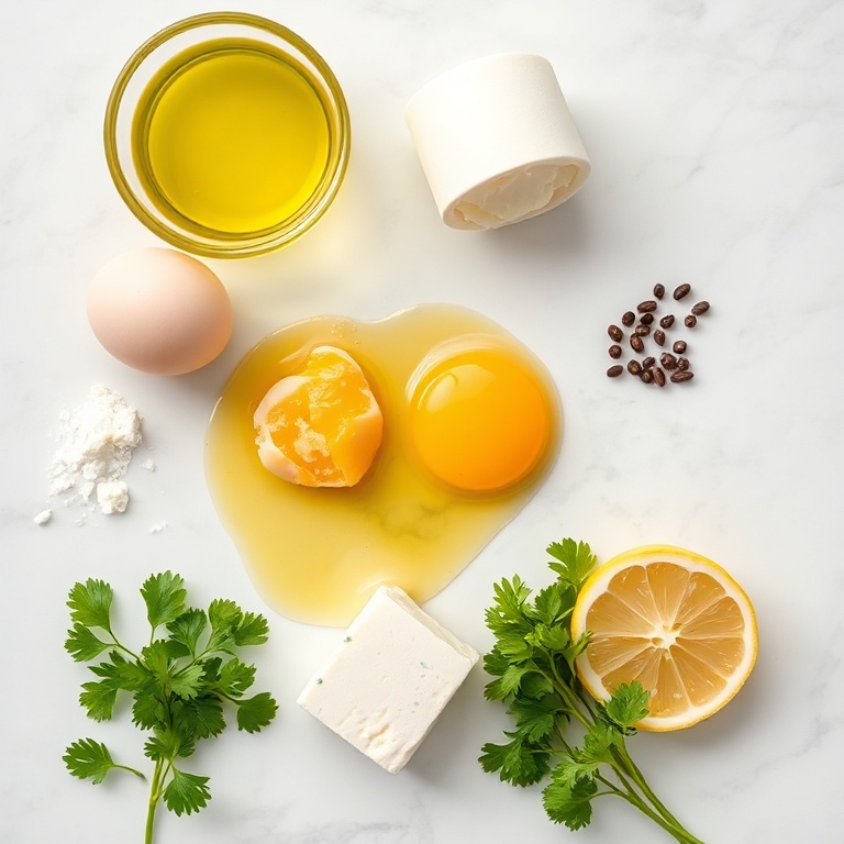 Raw ingredients for crispy feta fried eggs