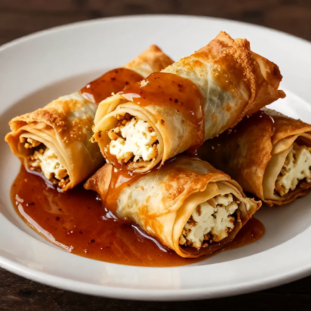 Crispy Feta Phyllo Rolls with Sweet Chili Honey Sauce