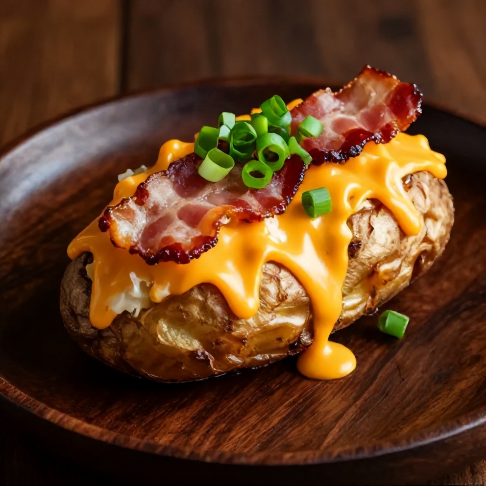 Crispy loaded baked potatoes ready to serve