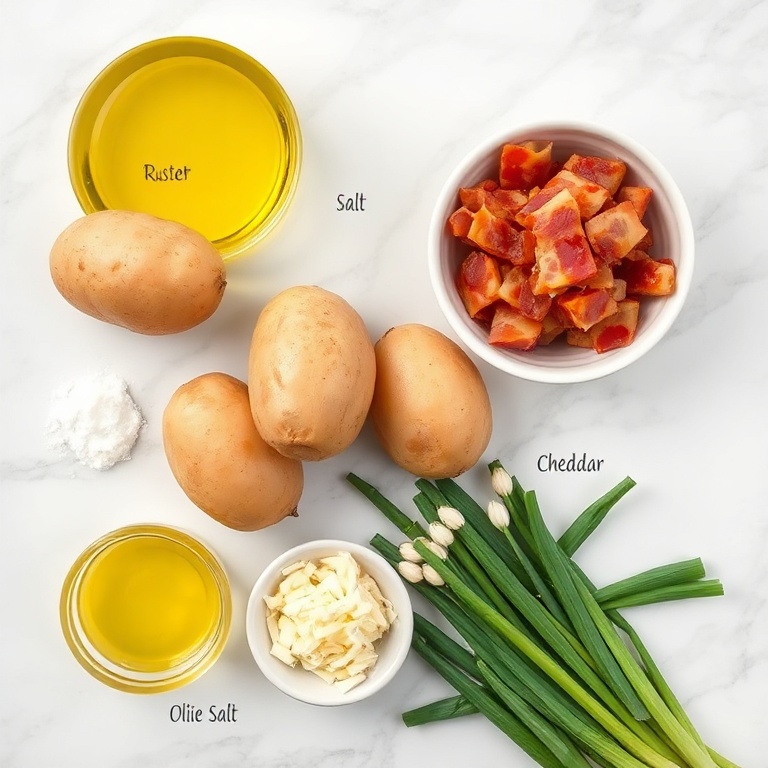 Ingredients for crispy loaded baked potatoes