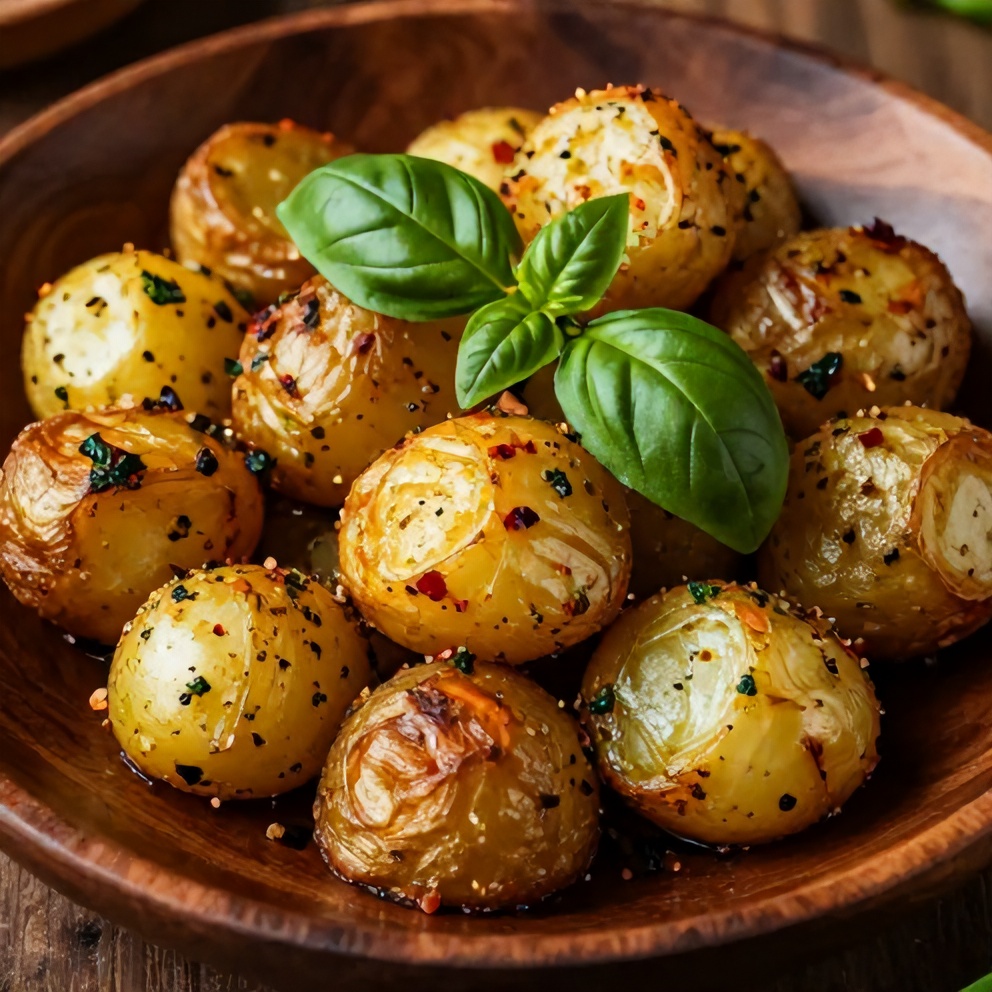 Parmesan Pesto Roasted Potatoes plated