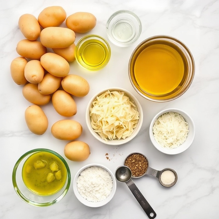 Raw ingredients for Crispy Parmesan Pesto Roasted Potatoes