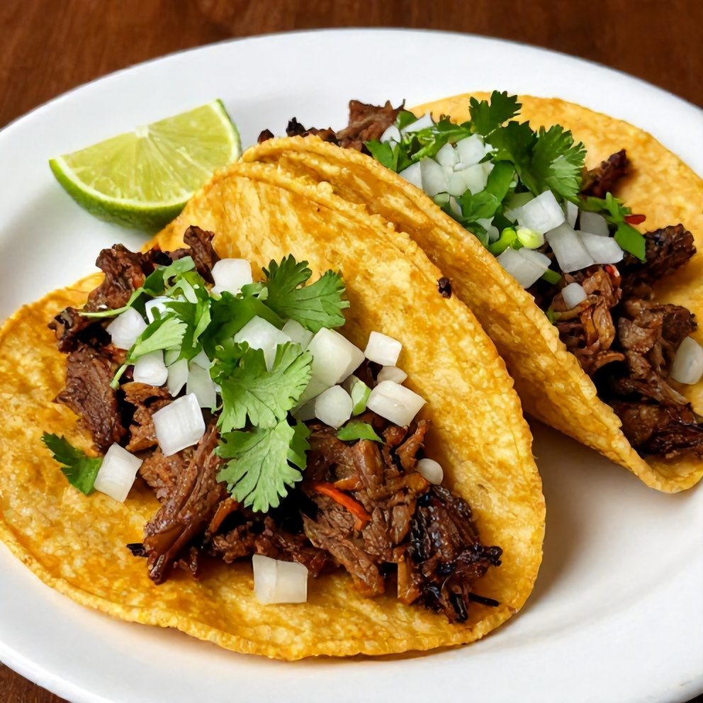 Plated Crispy Pot Birria Tacos