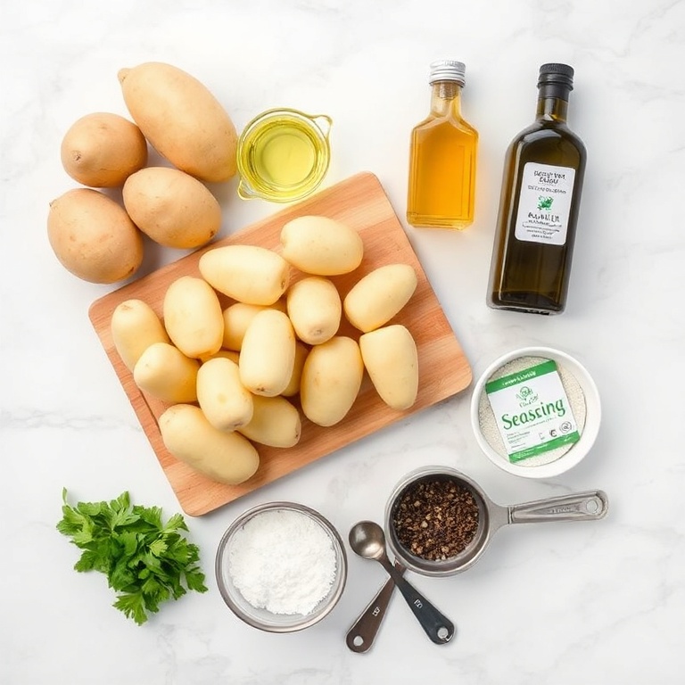 Raw ingredients for Crispy Ranch Potatoes on a marble surface