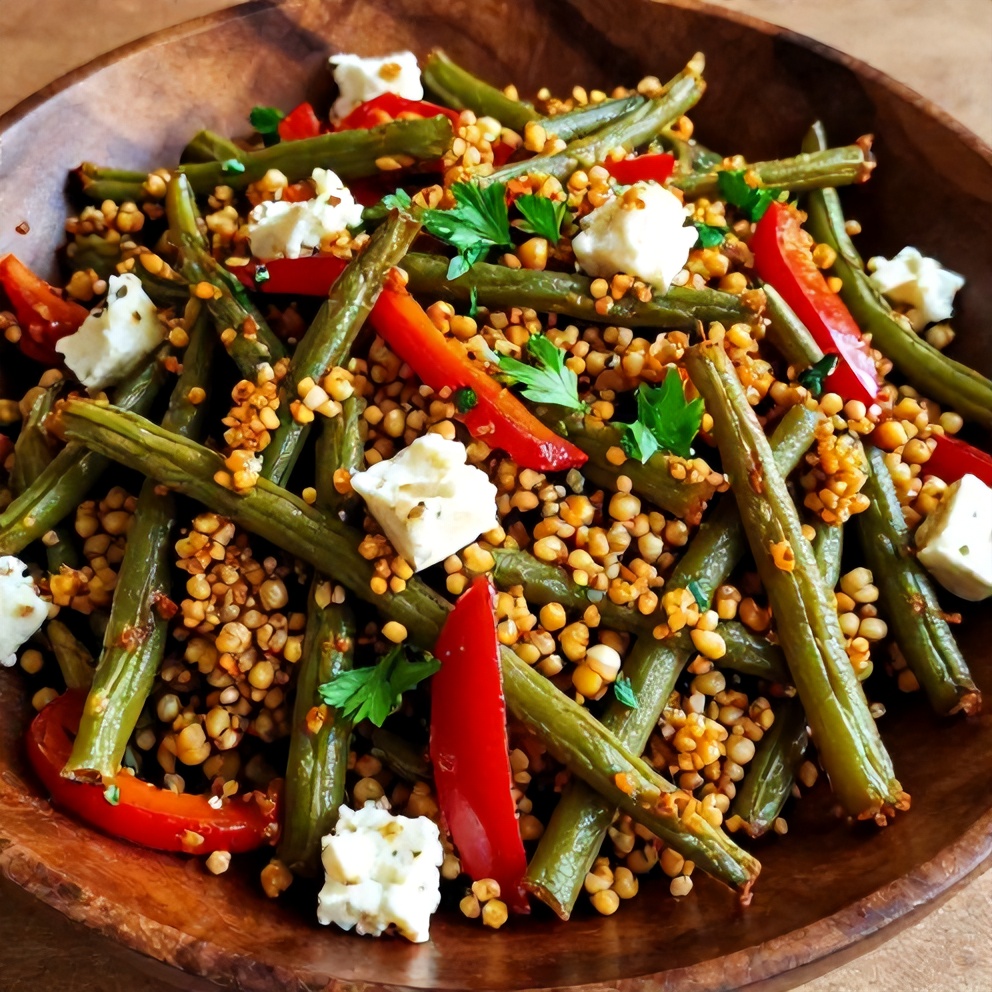 Plated Crispy Roasted Green Bean Quinoa Salad
