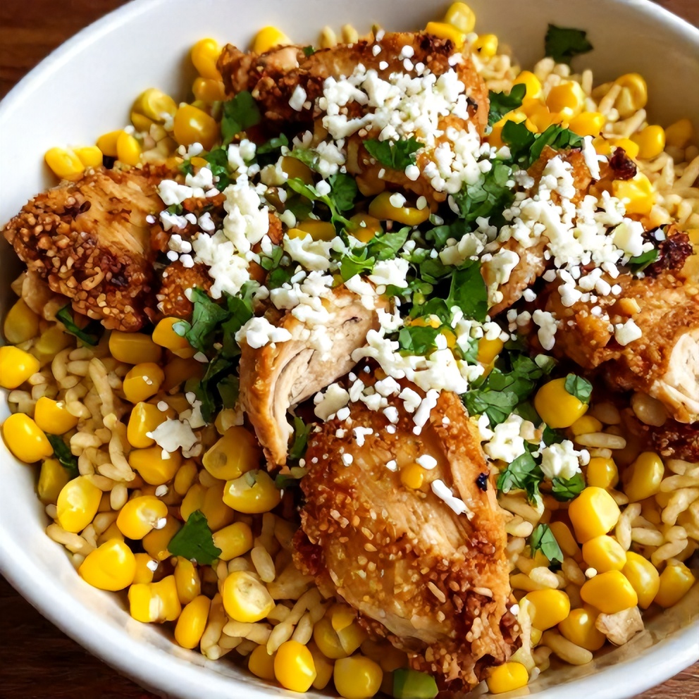 easy street corn chicken rice bowl