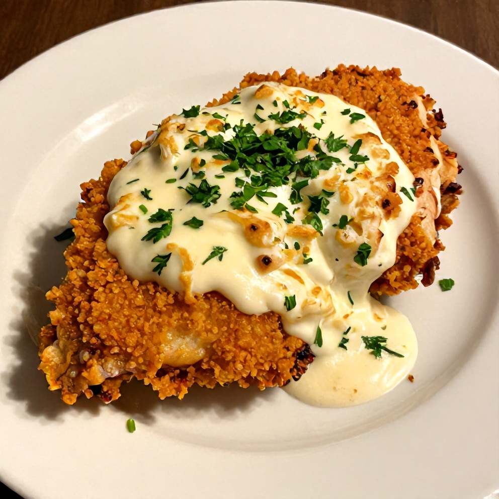 Plated Serving of Baked Sour Cream and Onion Chicken