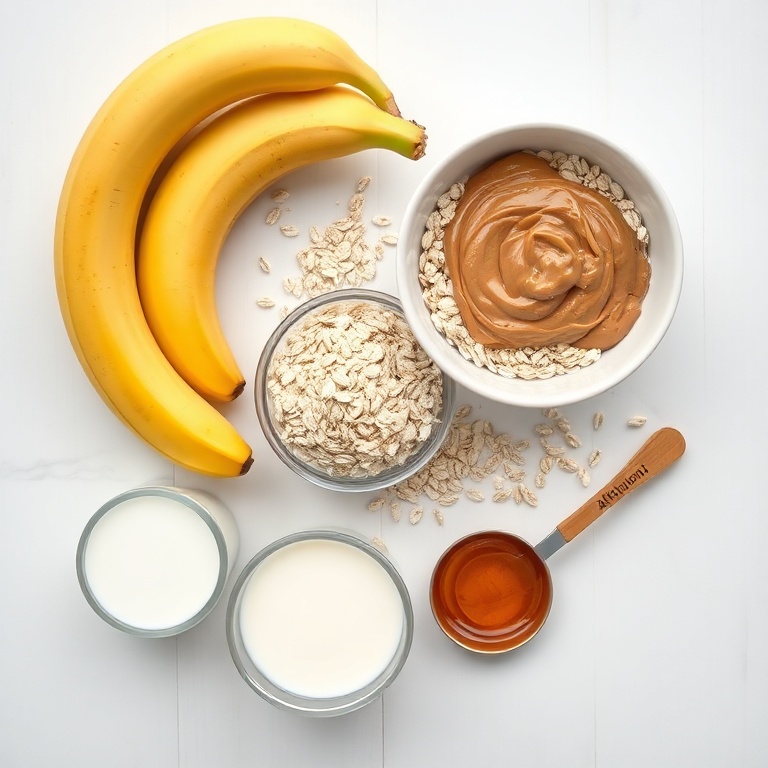 Banana, Peanut Butter, Oats, Almond Milk, Honey, Granola, Berries