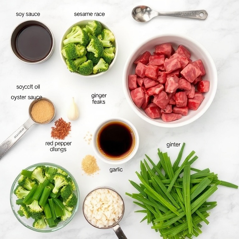 Raw ingredients for Beef and Broccoli Rice Bowls