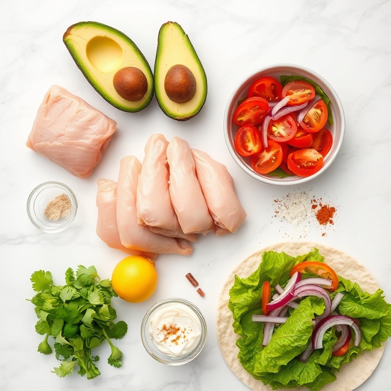 Raw ingredients for Chicken Avocado Wrap