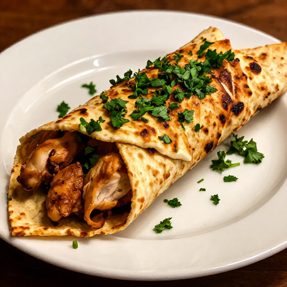 Chicken Shawarma plated with garnish