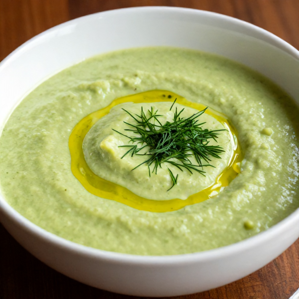 Chilled Cucumber Avocado Soup with Fresh Dill