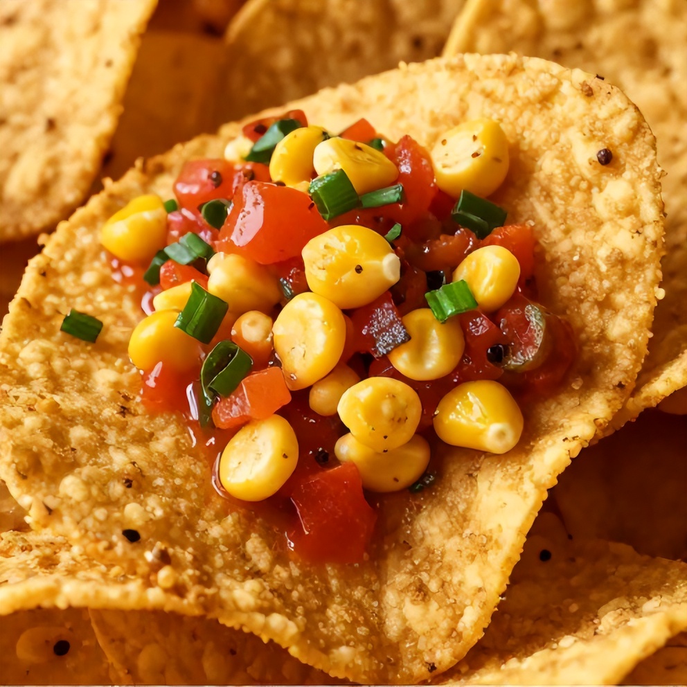 Chipotle Corn Salsa on a tortilla chip