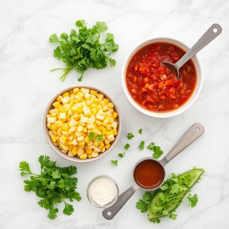 Chipotle Corn Salsa ingredients on a wooden board