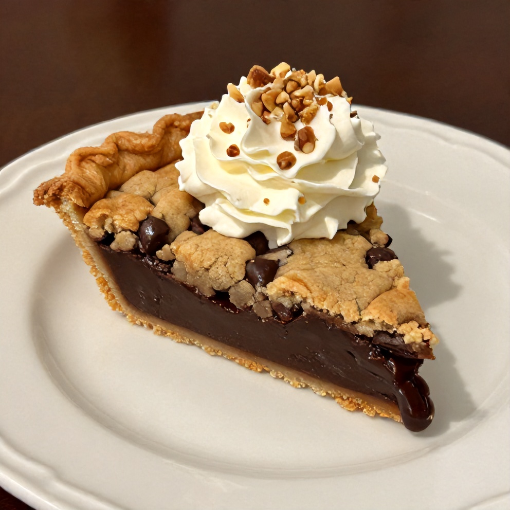 Sliced Chocolate Chip Cookie Pie on a plate