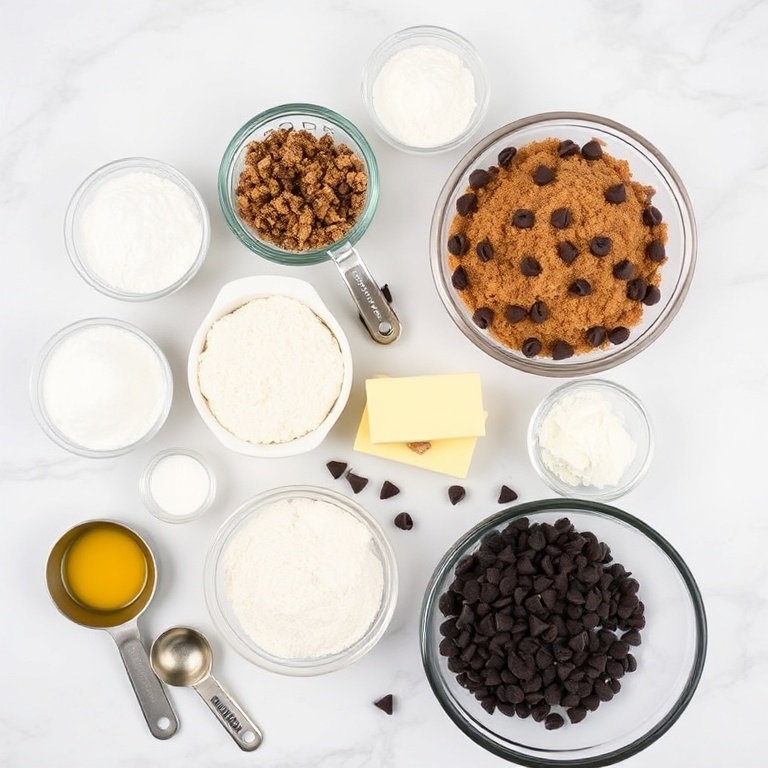 Chocolate Chip Cookie Pie ingredients on a marble counter