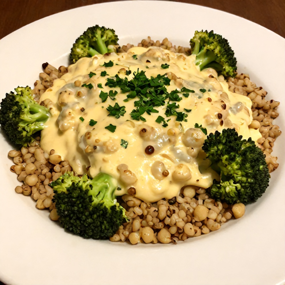 Broccoli Quinoa Bake with a sprinkle of parsley