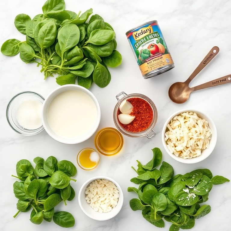 Raw ingredients for Creamy Spinach and Artichokes