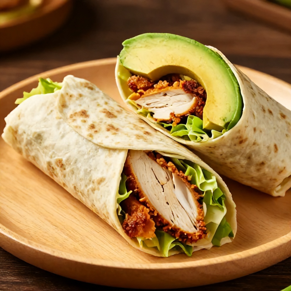 Chicken caesar wrap on a plate with a side of chips