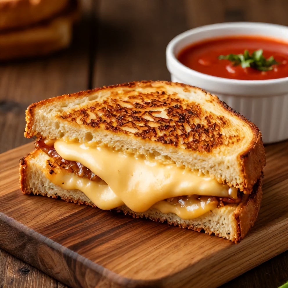 Close-up of crispy grilled cheese sandwich