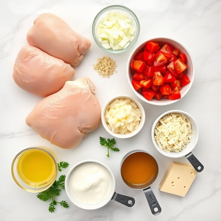 Raw ingredients for Crock Pot Creamy Chicken Parmesan Soup on a wooden surface