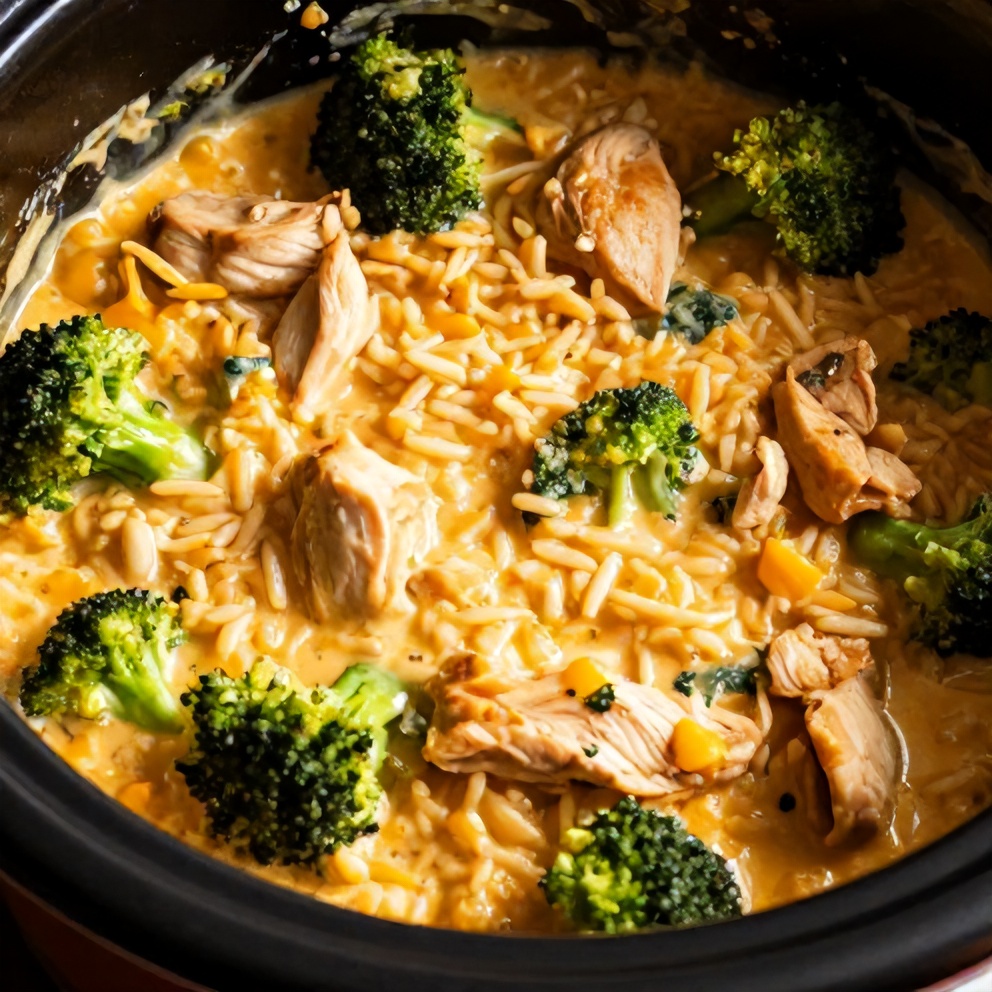 Easy Crockpot Broccoli Cheddar Chicken and Rice