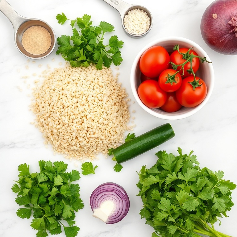 Raw ingredients for fresh quinoa tabbouleh salad