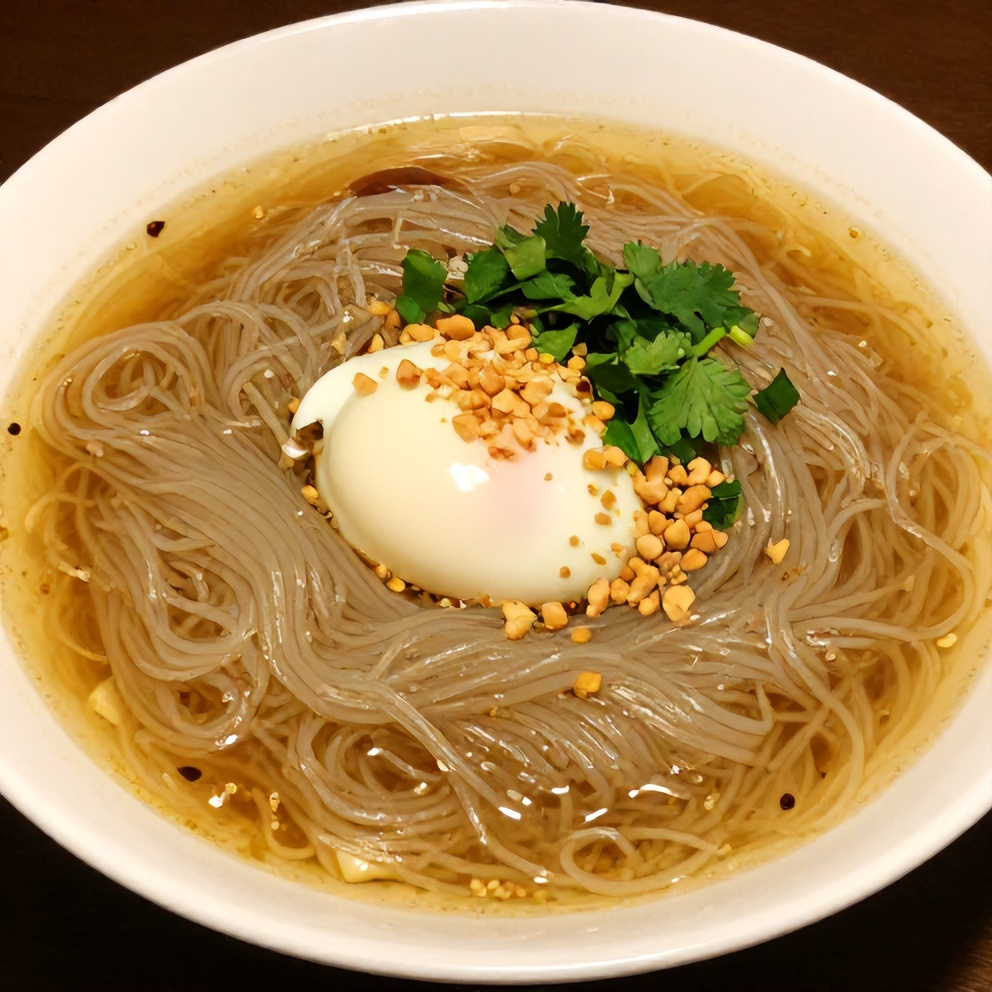 Ginger Garlic Broth with Rice Noodles