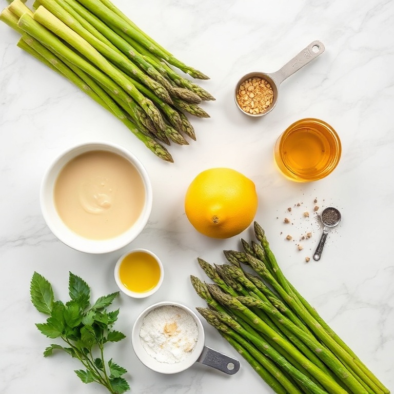 Raw Ingredients for Grilled Asparagus with Tahini Lemon Sauce