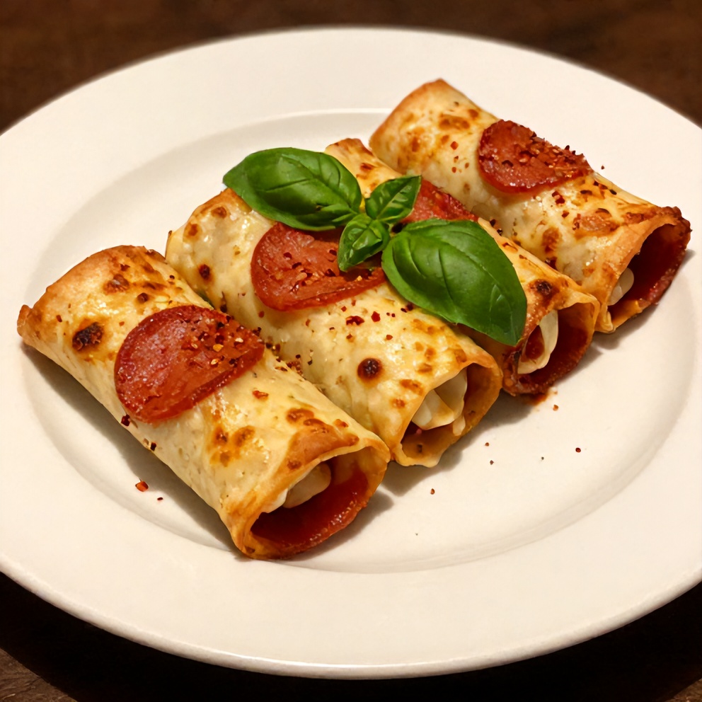 Plated serving of High Protein Pepperoni Pizza Rolls on a white plate