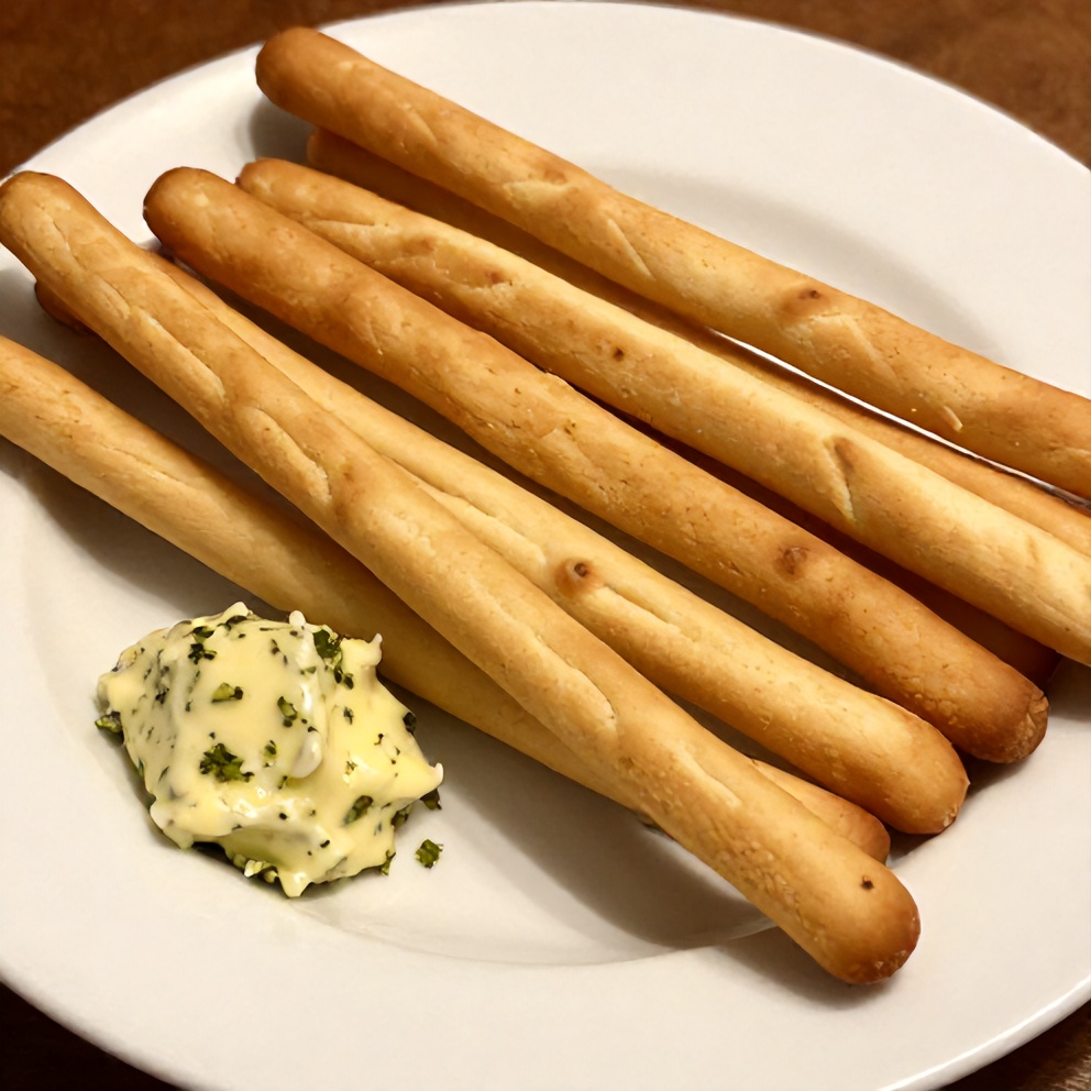 Plated serving of homemade Olive Garden breadsticks with garlic herb butter
