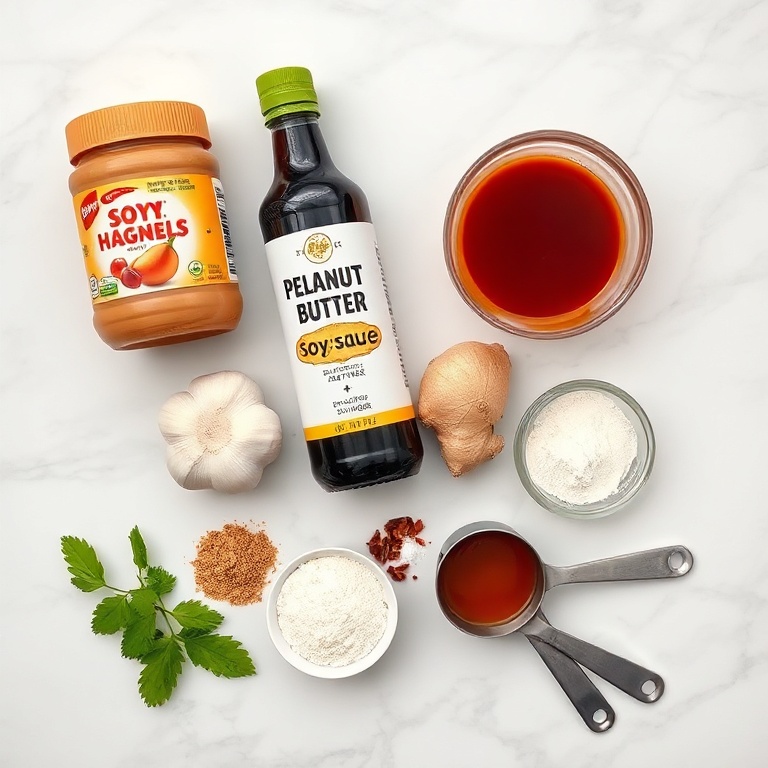 Ingredients for homemade peanut sauce laid out